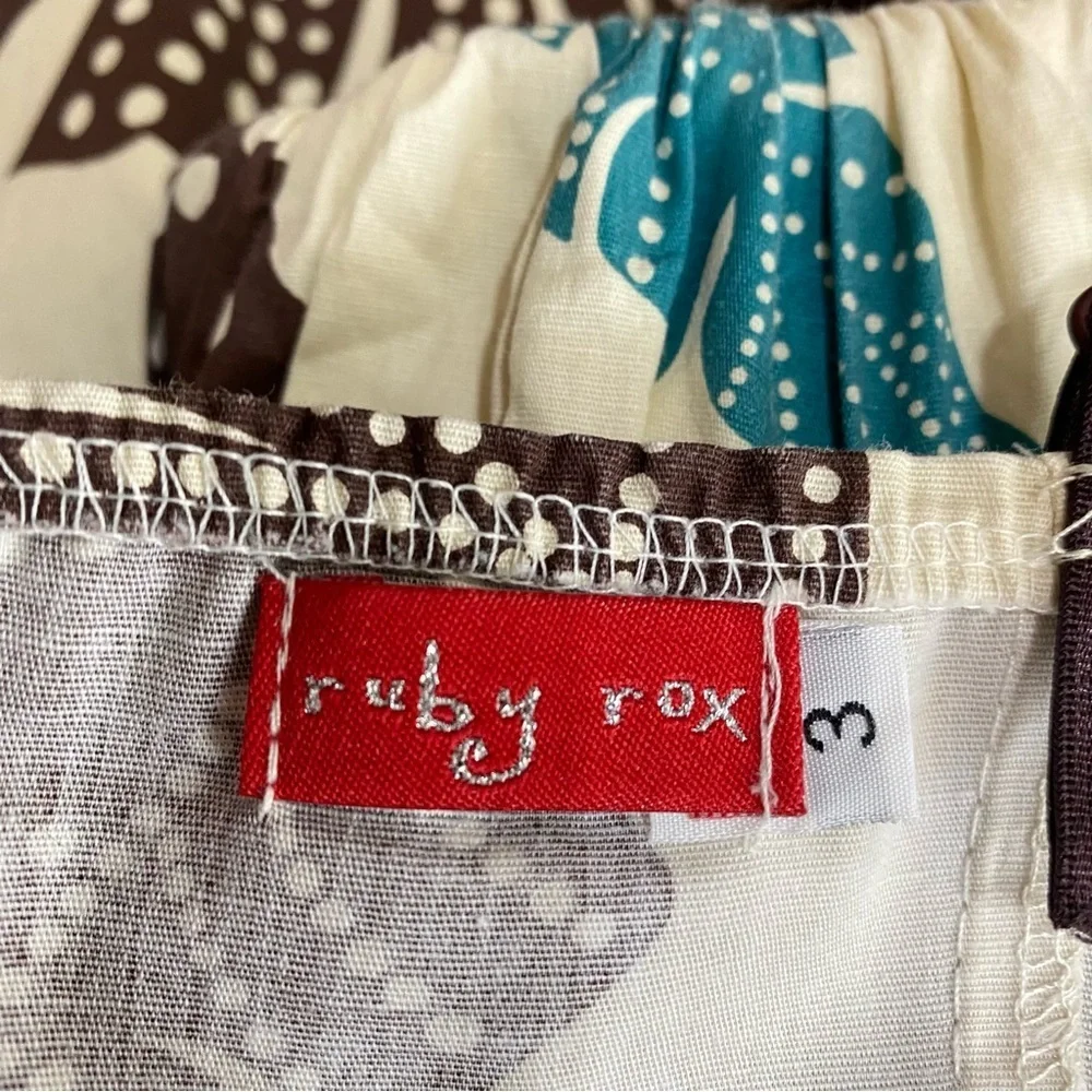 Ruby Rox Retro Y2K Strappy Fit & Flare Teal Brown Leaf Print Dress